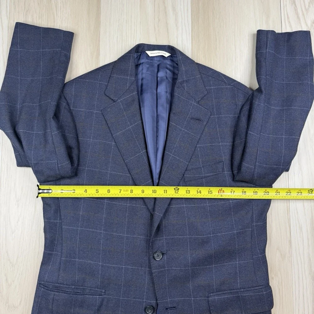 The Andover Shop Windowpane Sports Coat Blazer 2 Button Blue Mens Size 38 Short